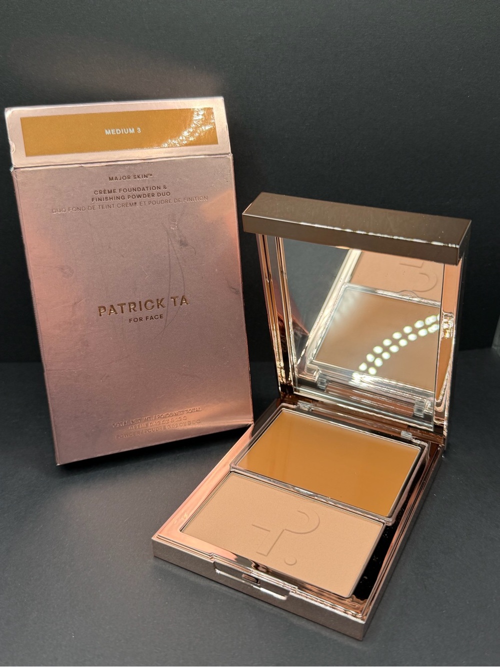 Patrick Ta Medium 3 Cream Foundation & Powder Duo in Rose Gold Compact